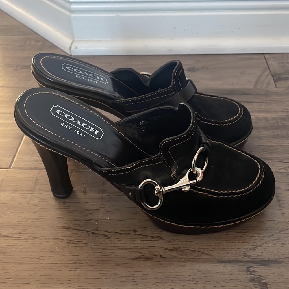 Coach Black Suede Mules